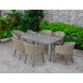 2017 Hot Trendy Poly PE Rattan Dining Set Table Meubles de jardin extérieurs